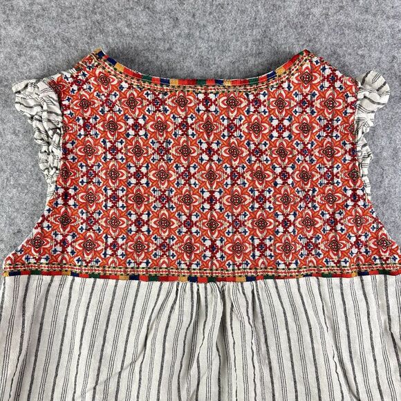 Savanna Jane Top Womens 3X Floral Embroidered Striped Flutter Sleeve Shirt Boho - Picture 7 of 13